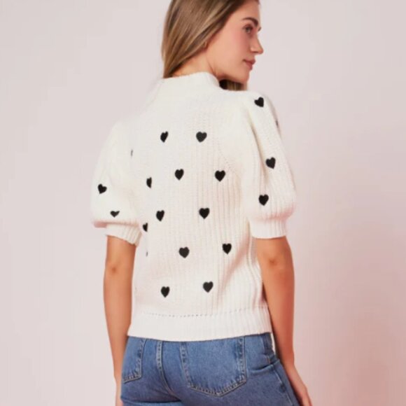 English Factory White/Black Heart Puff Sleeve Sweater - Picture 2 of 8